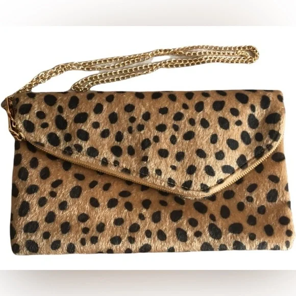 Leopard Print Clutch w/ Gold Chain ShoulderStrap  NWOT