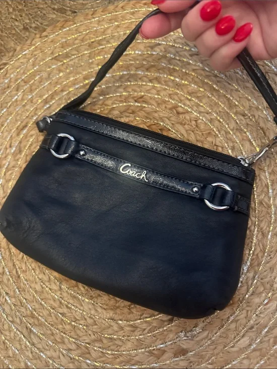 Perfect **Night Out** Coach Black Leather Wristlet with Silver Hardware and Logo