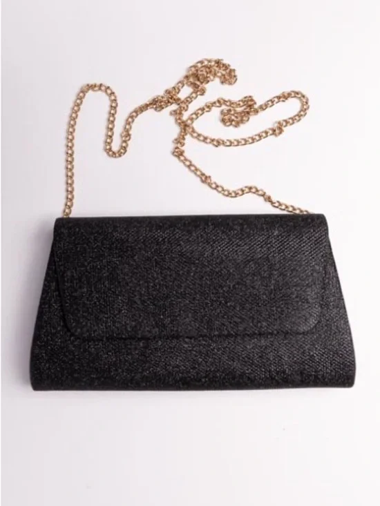 Chic Black Coarse Glitter Fiber Evening Flap Clutch Bag Prom Wedding Party Purse