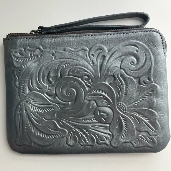 Patricia Nash Cassini Tooled Leather Wristlet in GunMetal Grey