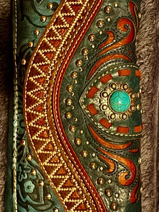 Green and Brown Embellished Women's Leather Wallet