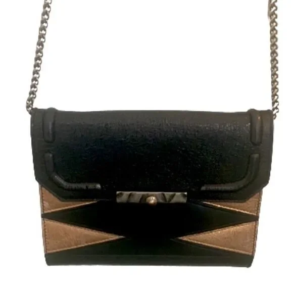 Coveted Dannijo Beckett Black Leather Clutch - 2014 Metallic Geometric Crossbody