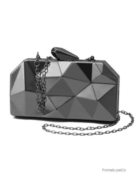 Lattice Pattern Metal Evening Clutch Bag with Chain Strap