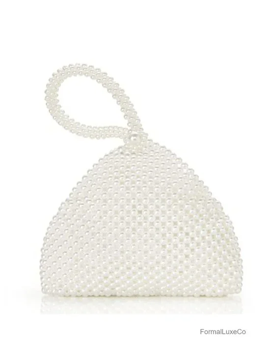 Imitation Pearl Clutch Purse Evening Bag Triangle Clasp Bridal Party Prom