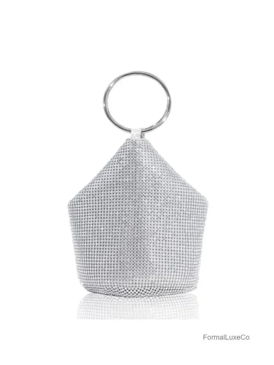 Rhinestone Top Handle Evening Bag Sparkly Clutch Purse Mini Bucket Handbag for