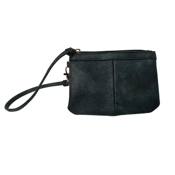 Wilsons Leather Wristlet Pouch Dark Teal Blue Pebbled Leather Gold Hardware Mini