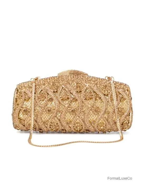 Hollow-Out Crystal Minaudiere Clutch Fits iPhone 14 Gala Wedding