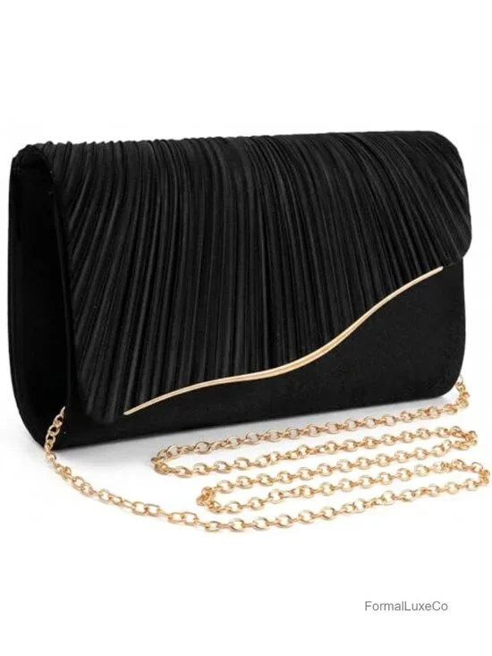 Evening Clutch Purse with Detachable Chain Strap Magnetic Snap Closure Satin