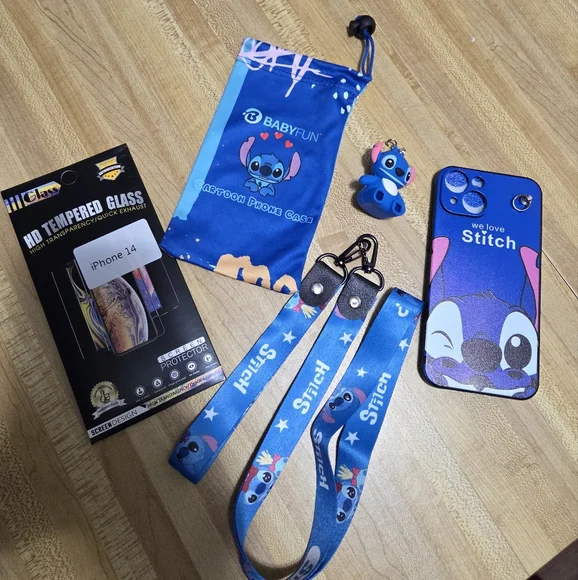 Stitch Themed Phone Accessory Set - Blue for iphone 14
