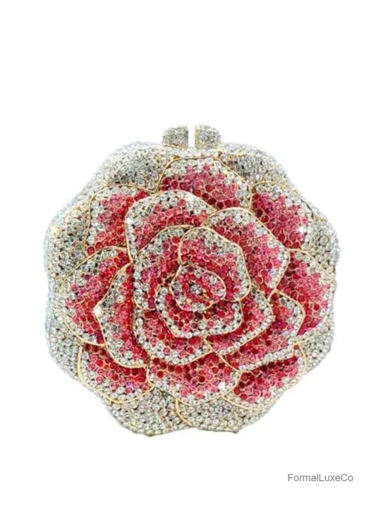 Crystal Clutch Purse Flower Evening Bag Wedding Party Prom Rhinestone Floral