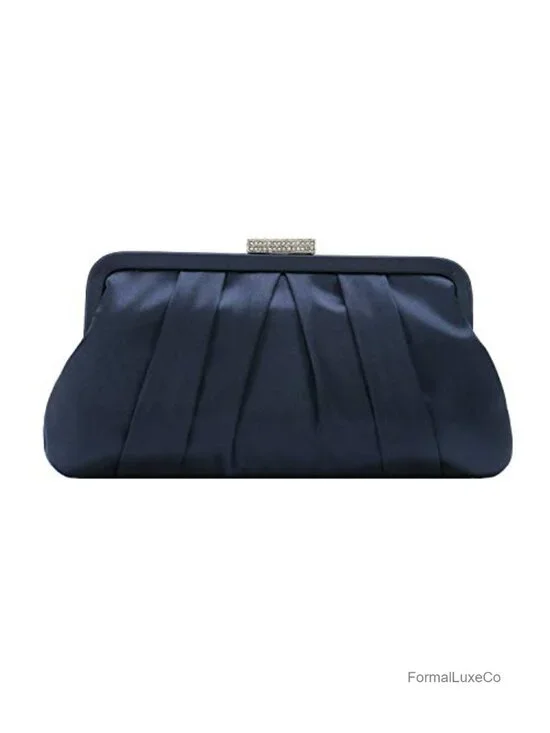 Classic Pleated Satin Clutch Evening Bag With Diamante Embellishment
