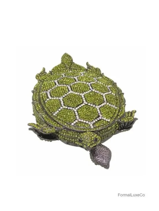 Turtle Rhinestone Clutch Evening Bag with Removable Chain Handbag