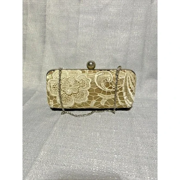 Vintage Vibes Lace Bride Handbag‎ Beige Cream Evening Clutch Floral