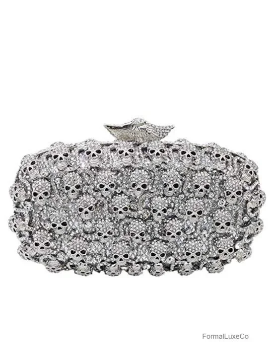 Skull Rhinestone Crystal Clutch Purse Evening Bag