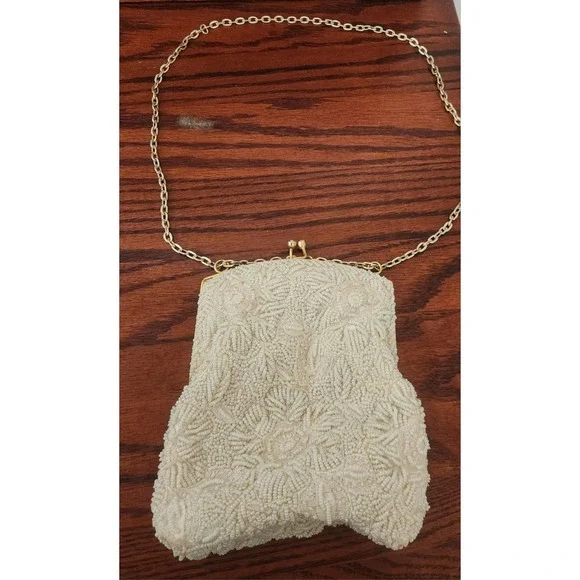 Vintage Walborg‎ Ivory Beaded Handbag Purse Wedding Formal  Retro Old Hollywood
