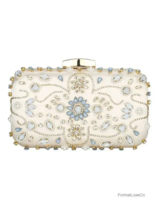 Rhinestone Beaded Evening Clutch Purse with Chain Strap