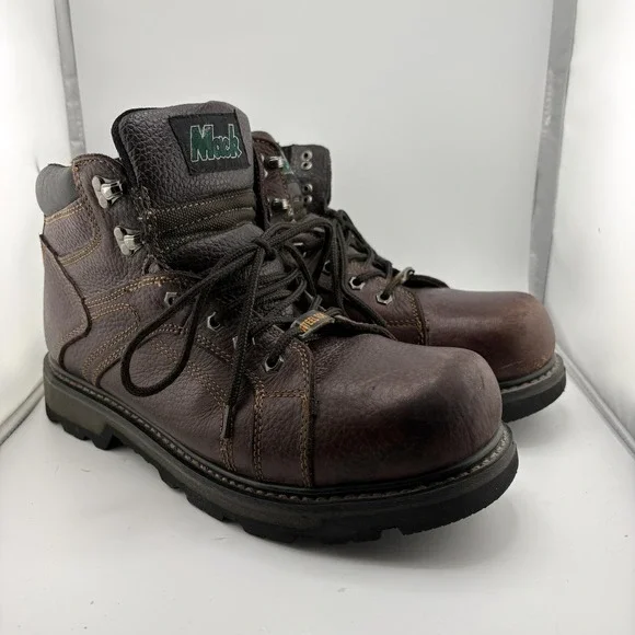 Mack Boots Mens 10 Brown Leather Steel Toe Work Slip Oil Resistant Ankle Safety