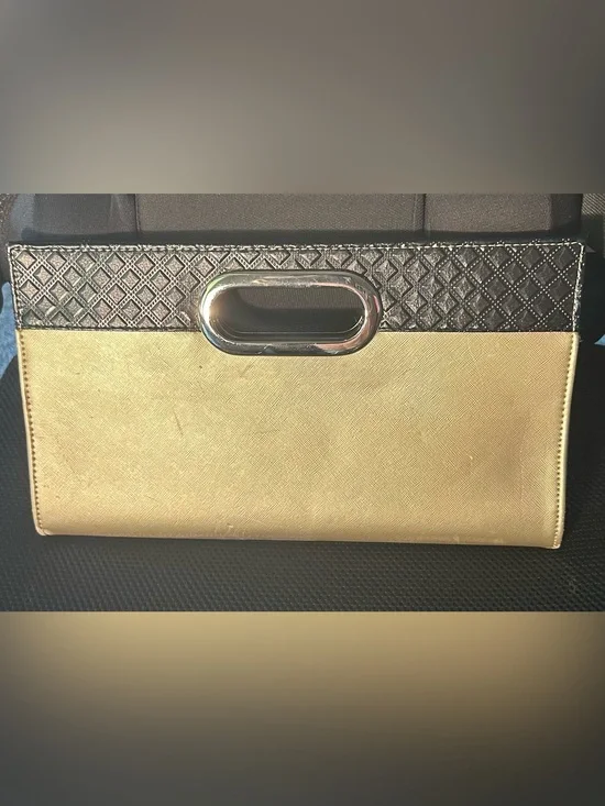 Metallic Gold and Black Cutout Handle Clutch