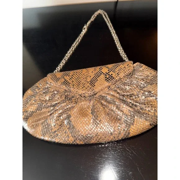 Lauren Merkin Snakeskin Print Clutch‎ Evening Bag Chain Strap