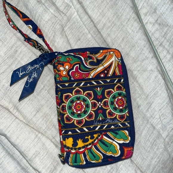 Vera‎ Bradley Marrakesh Quilted Cotton Zip Around Wristlet Wallet Navy Multi