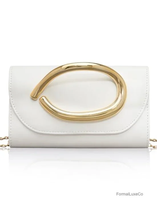 Vegan Leather Clutch Purse with 3D Gold Acrylic Handle & Chain, Formal Evening