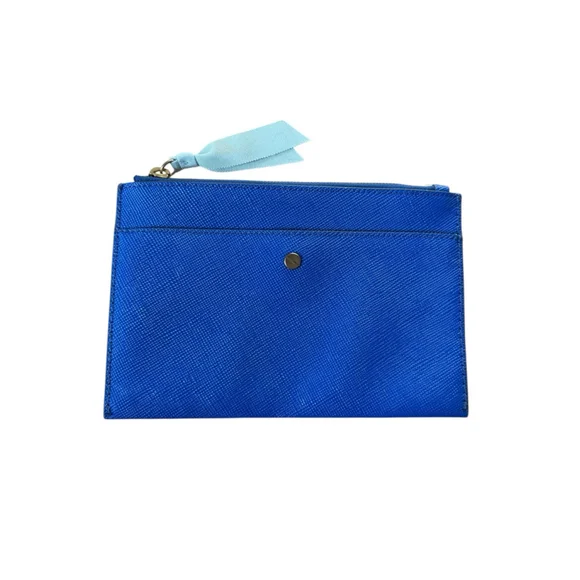 J Crew Clutch Nile Blue Pebbled Leather Zipper‎ Closure