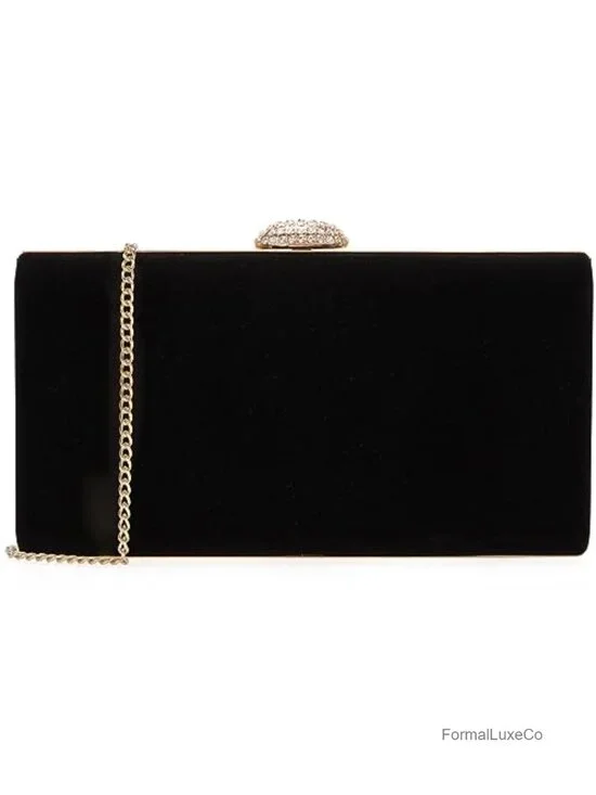 Velvet Clutch with Crystal Clasp Evening Bag with Removable Chain