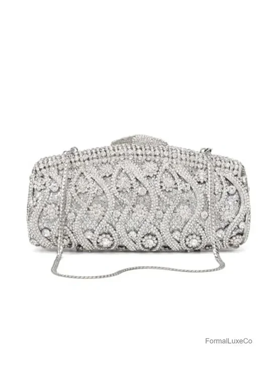 Hollow-Out Crystal Minaudiere Clutch Fits iPhone 14 Gala Evening Bag