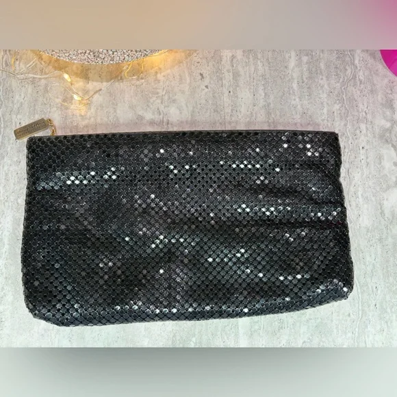 Vintage Whiting & Davis Black Metal Mesh Evening Clutch Bag