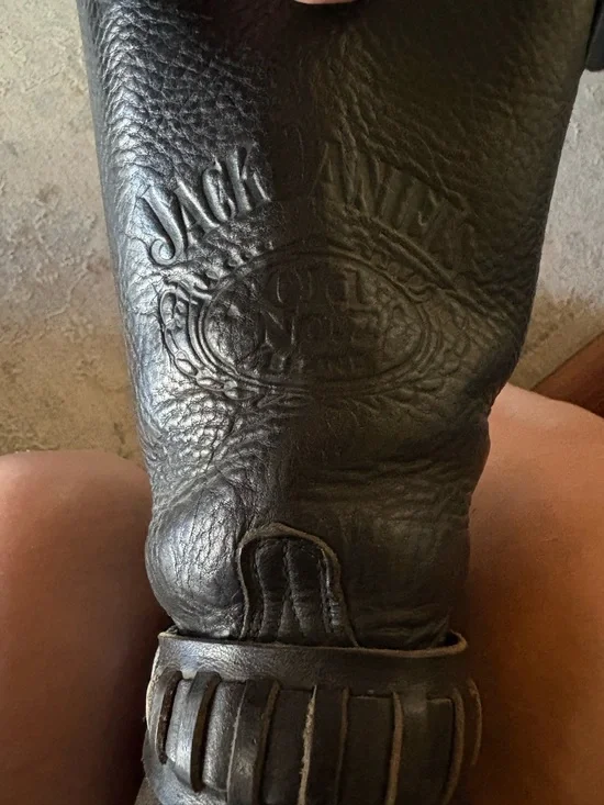 Jack Daniel's Embossed Black Leather harness boots