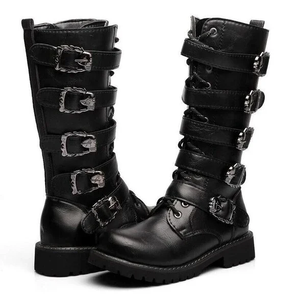 Tebapi Boots Black NWOB Leather Motorcycle Skull Waterproof Biker Size 41 US 8