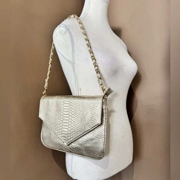 Silver Snakeskin Detail Patent Clutch/Shoulder Purse Evening Bag Cocktail Clutch