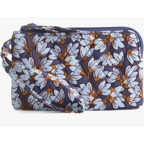 Vera Bradley PAWPAW FLOWER Essential Zip Wristlet NWT Navy Blue Brown