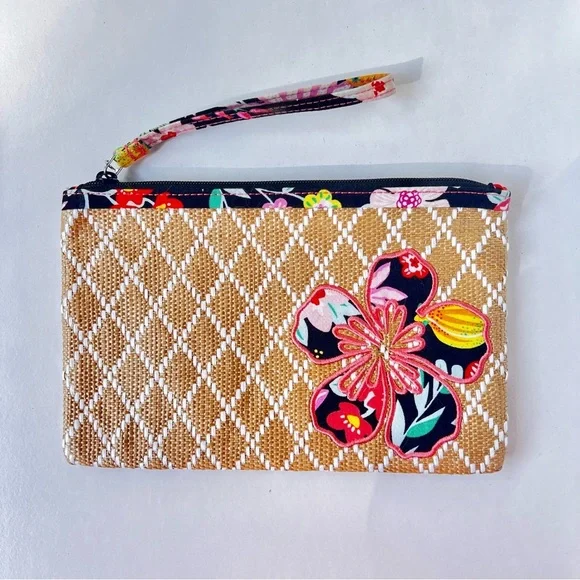 Vera Bradley Beach Wristlet Tangerine Twist Straw Floral Clutch Wallet Tropical