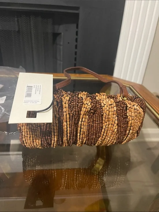 STAUD Beaded Tube Clutch in Light Brown & Dark Brown