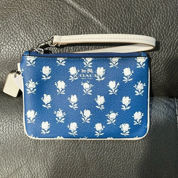 Coach blue floral small wristlet
