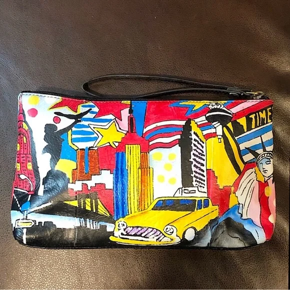 SHARIF 1827 ARTISTIC EXPRESSIONS NYC Statue Of Liberty Taxi Hand-painted Clutch
