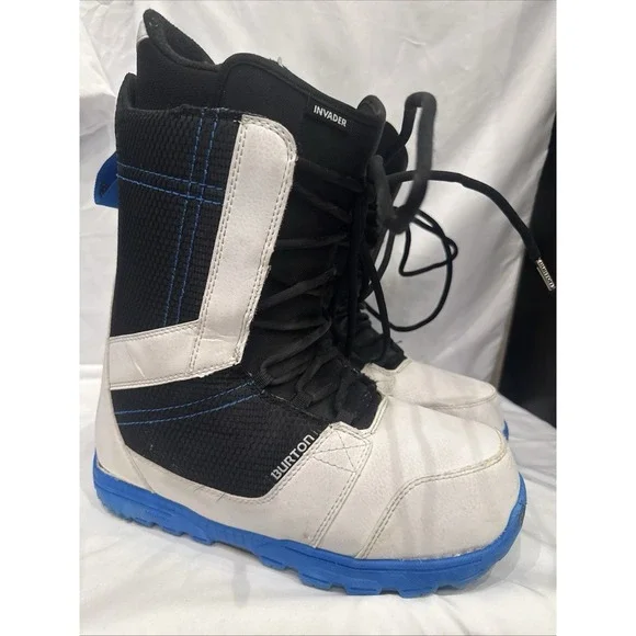 Burton Invader Snowboard Boots Men's Size 12 White Blue Lace Up Soft Flex