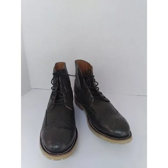 Classic Black Leather Wingtip Brogue Boot with Contrast Sole - Casual Dress Boot