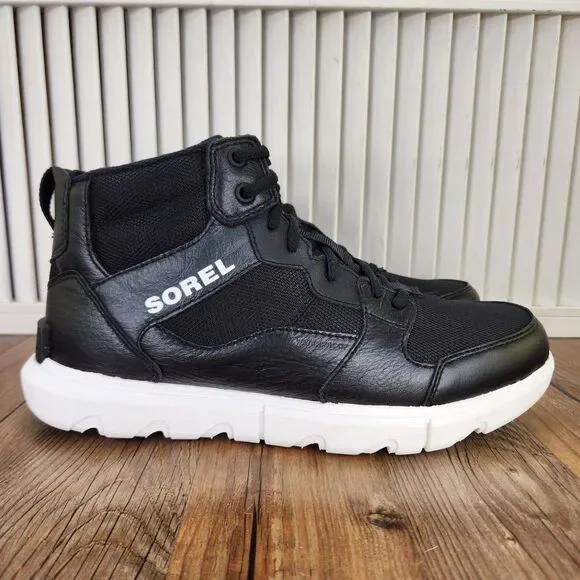 Sorel Explorer Sneaker Mid WP Boots Mens Size 9 Black White Waterproof Insulated