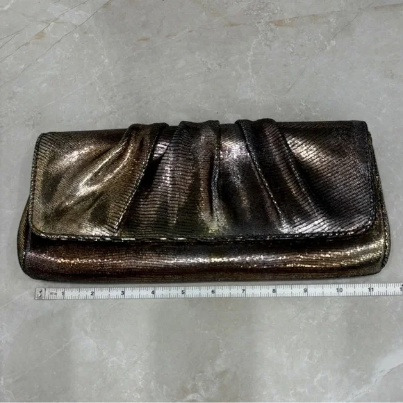 Lauren Merkin Iridescent Metallic Foldover Envelope Style Large Evening Clutch