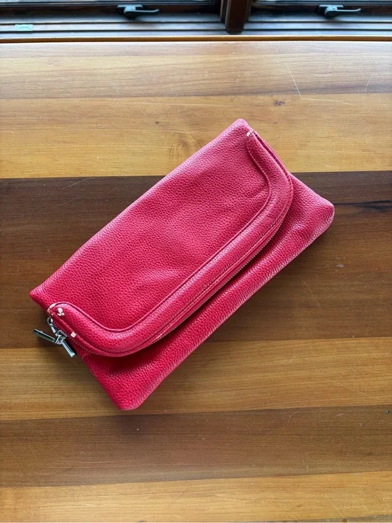 Charming Charlie Red Leather Fold-Over Clutch Bag