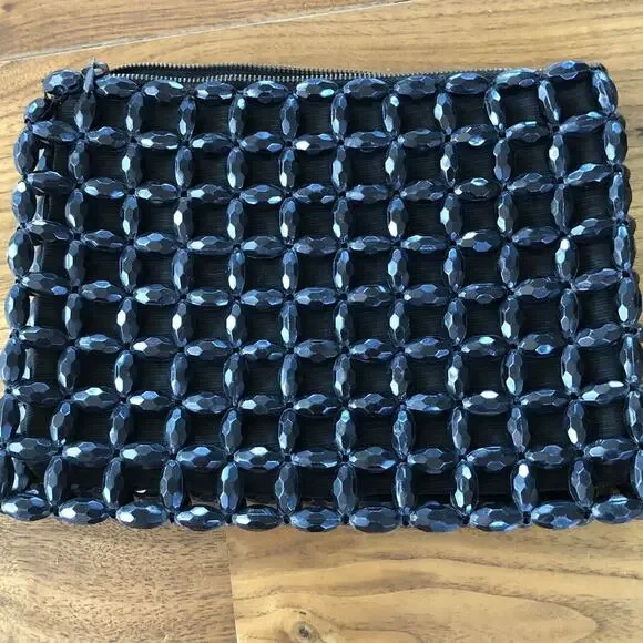 Vintage Black Beaded Clutch Purse 9 x 6.5 x 1