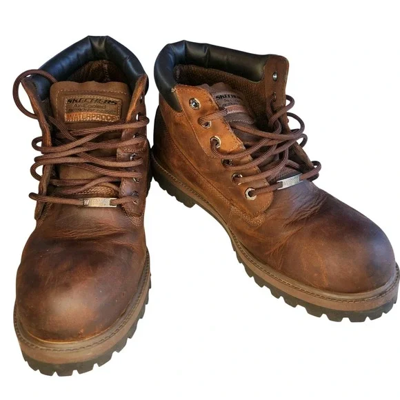 SKECHERS Sergeants-Verdict Work Boot Mens 13 Memory Foam Oiled Brown‎ Waterproof
