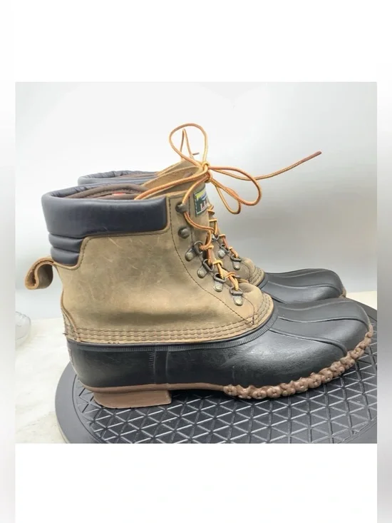 LL Bean Duck Boots Men Size 10 Shoes Brown Leather‎ Black Rubber Liner 8