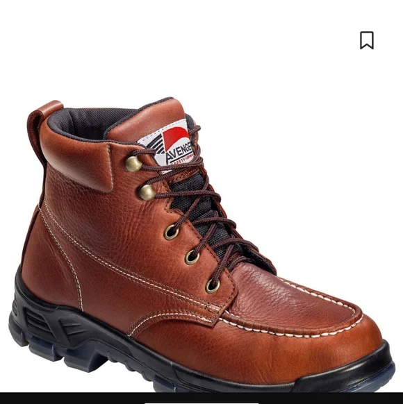 Avenger Men's 8.5 Chestnut Leather Safety Boots Moc Steel Toe‎ Lace Up