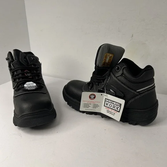 Skechers Burgin Sosder Black Comp Toe Work Boots Men Size 9 Workwear Tough Boots