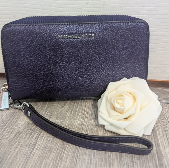 Michael Kors Dark Purple Leather Wallet Wristlet