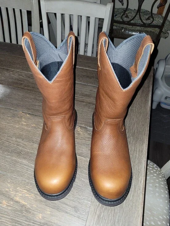 Rocky Men's Tan Brown Leather Pull-On Western Work Boots With Steal Toes  NWOT