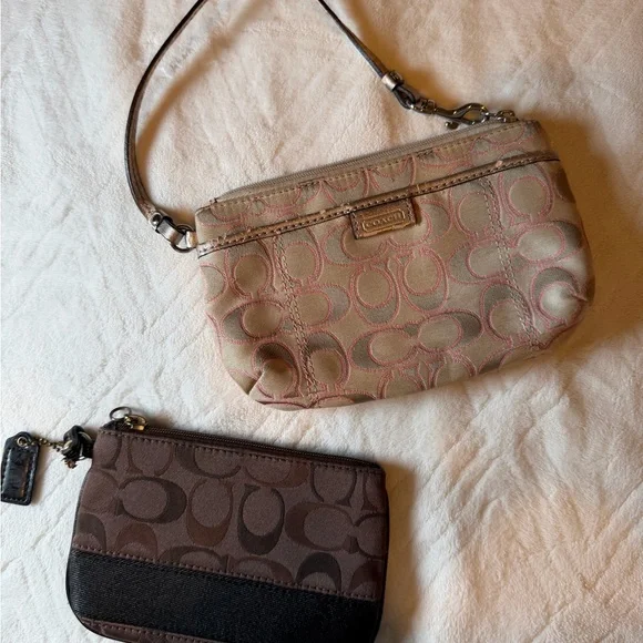 Coach Beige and Brown Signature Wristlet Duo